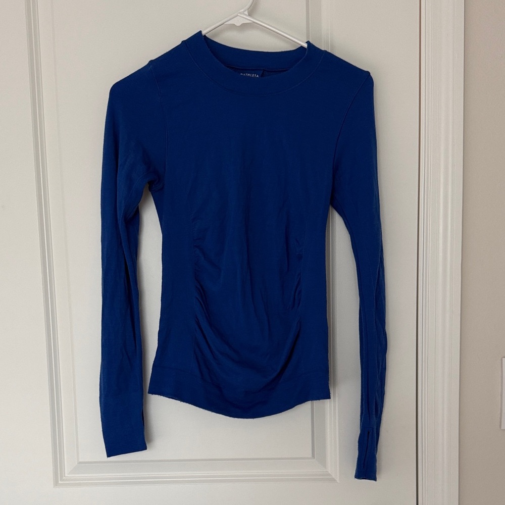 Athleta XS blue wool nylon spandex long sleeve tee. Like new.